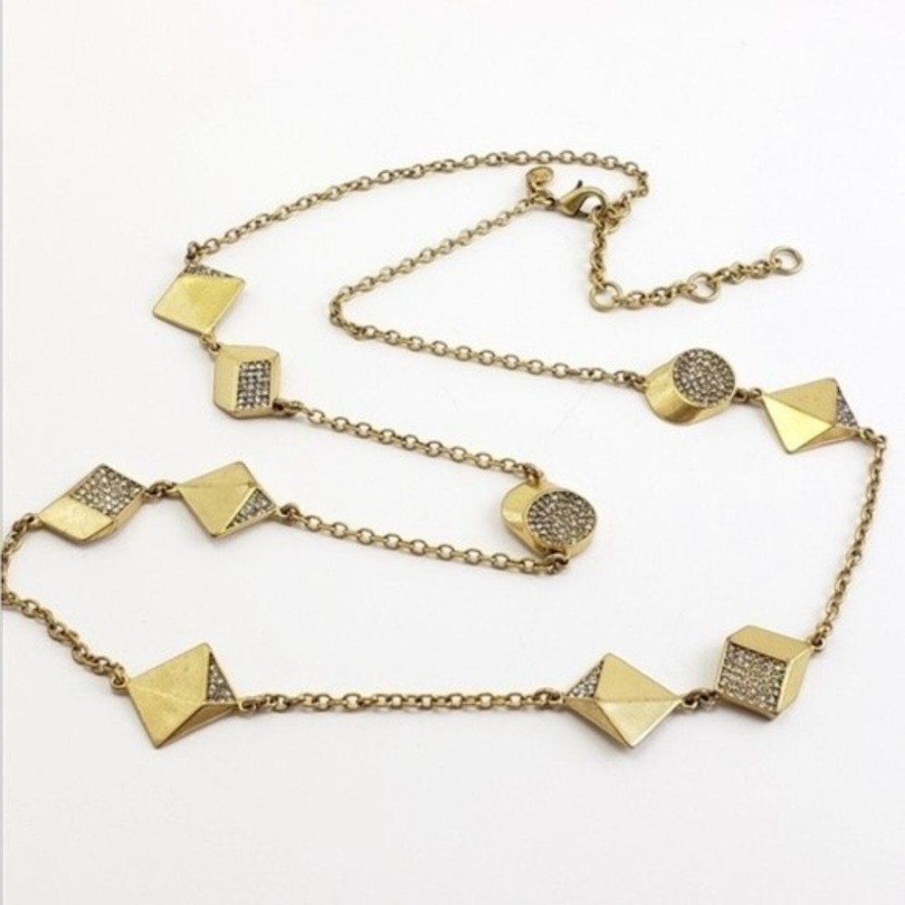 JCrew Pave Rhinestones Gold Tone Long Necklace Lobster Clasp